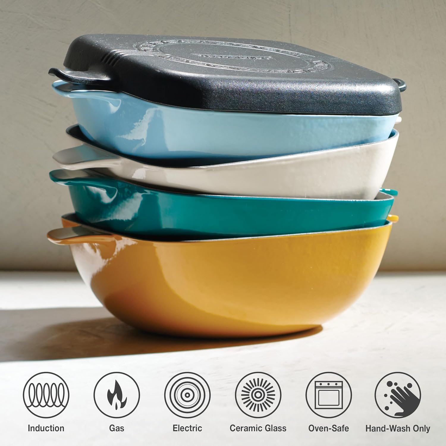 Tramontina Cultura 2-in-1 Enameled Cast Iron Dutch Oven Pot with Reversible Lid Griddle and Trivet, Oven Safe 6.5-Quart Multi-Cooker, Gardenia White