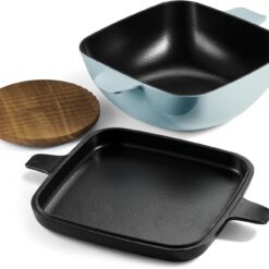 Tramontina Cultura 2-in-1 Enameled Cast Iron Dutch Oven Pot with Reversible Lid Griddle and Trivet, Oven Safe 6.5-Quart Multi-Cooker, Starlight Blue