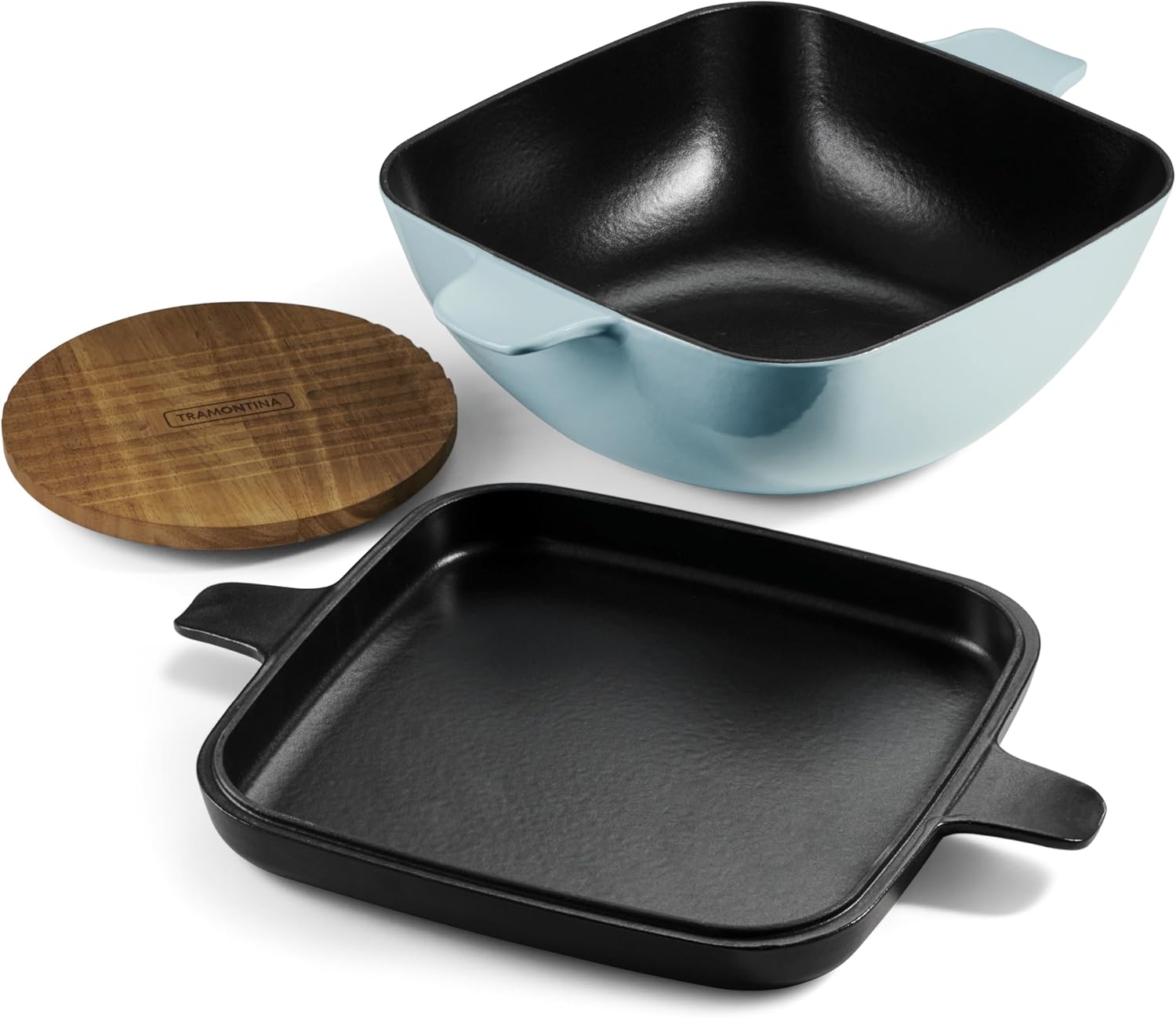 Tramontina Cultura 2-in-1 Enameled Cast Iron Dutch Oven Pot with Reversible Lid Griddle and Trivet, Oven Safe 6.5-Quart Multi-Cooker, Starlight Blue