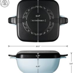 Tramontina Cultura 2-in-1 Enameled Cast Iron Dutch Oven Pot with Reversible Lid Griddle and Trivet, Oven Safe 6.5-Quart Multi-Cooker, Starlight Blue