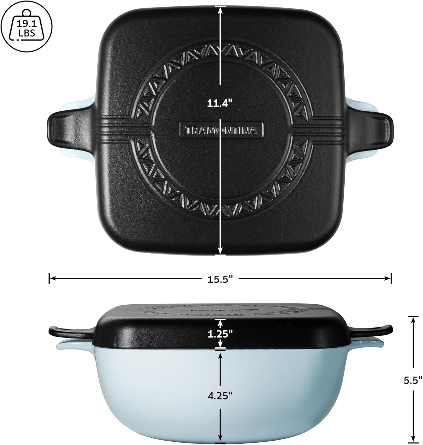 Tramontina Cultura 2-in-1 Enameled Cast Iron Dutch Oven Pot with Reversible Lid Griddle and Trivet, Oven Safe 6.5-Quart Multi-Cooker, Starlight Blue