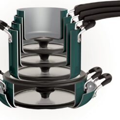 Tramontina Ceramic Non Stick 11-Piece Nesting Pots and Pans Set with Lids - Stackable Nonstick Cookware Set, Dishwasher and Oven Safe, Teal