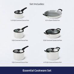 Tramontina Ceramic Non Stick 11-Piece Nesting Pots and Pans Set with Lids - Stackable Nonstick Cookware Set, Dishwasher and Oven Safe, White
