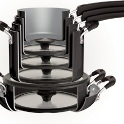 Tramontina Ceramic Non Stick 11-Piece Nesting Pots and Pans Set with Lids - Stackable Nonstick Cookware Set, Dishwasher and Oven Safe, Dark Gray