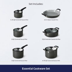 Tramontina Ceramic Non Stick 11-Piece Nesting Pots and Pans Set with Lids - Stackable Nonstick Cookware Set, Dishwasher and Oven Safe, Dark Gray