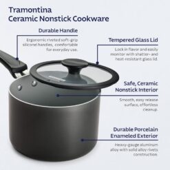 Tramontina Ceramic Non Stick 11-Piece Nesting Pots and Pans Set with Lids - Stackable Nonstick Cookware Set, Dishwasher and Oven Safe, Dark Gray