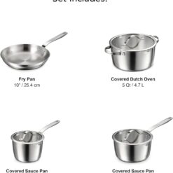 Tramontina Tempo Tri-Ply Base Stainless Steel 7-Piece Cookware Set with Glass Lids, Pots and Pans Kitchen Set, Induction-Ready, Oven-Safe, Dishwasher-Safe
