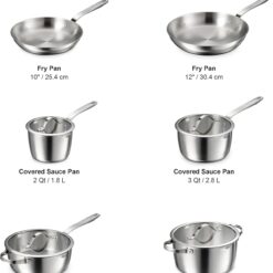 Tramontina Tempo Tri-Ply Base Stainless Steel 10-Piece Cookware Set with Glass Lids, Pots and Pans Kitchen Set, Induction-Ready, Oven-Safe, Dishwasher-Safe