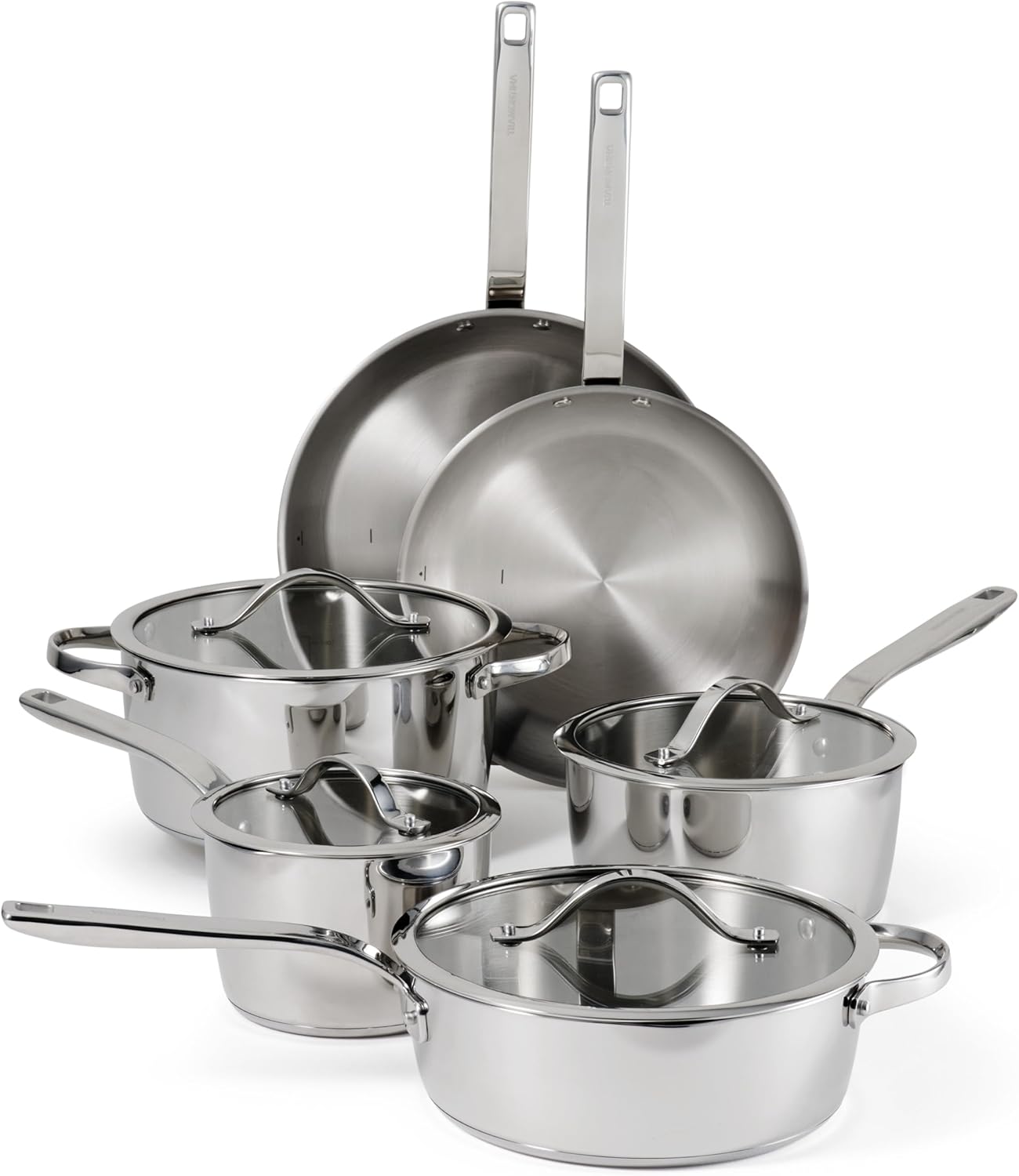 Tramontina Tempo Tri-Ply Base Stainless Steel 10-Piece Cookware Set with Glass Lids, Pots and Pans Kitchen Set, Induction-Ready, Oven-Safe, Dishwasher-Safe