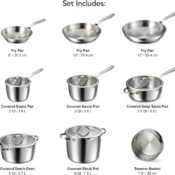 Tramontina Tempo Tri-Ply Base Stainless Steel 14-Piece Cookware Set with Glass Lids, Pots and Pans Kitchen Set, Induction-Ready, Oven-Safe, Dishwasher-Safe