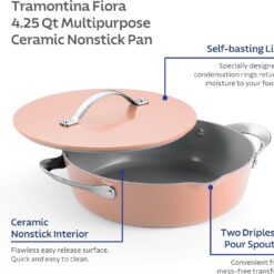 Tramontina Fiora 4.25-Quart Multipurpose Ceramic Non Stick Cooking Pan with Lid, Spanish Villa
