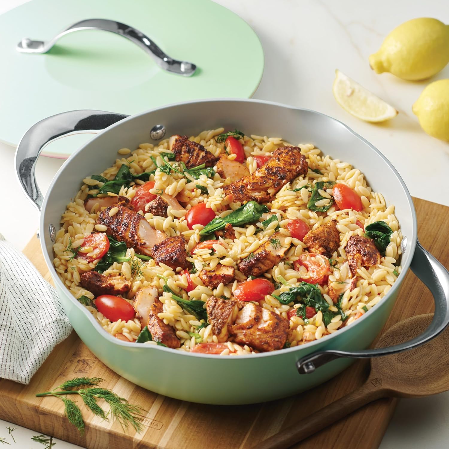Tramontina Fiora 4.25-Quart Multipurpose Ceramic Non Stick Cooking Pan with Lid, Mint