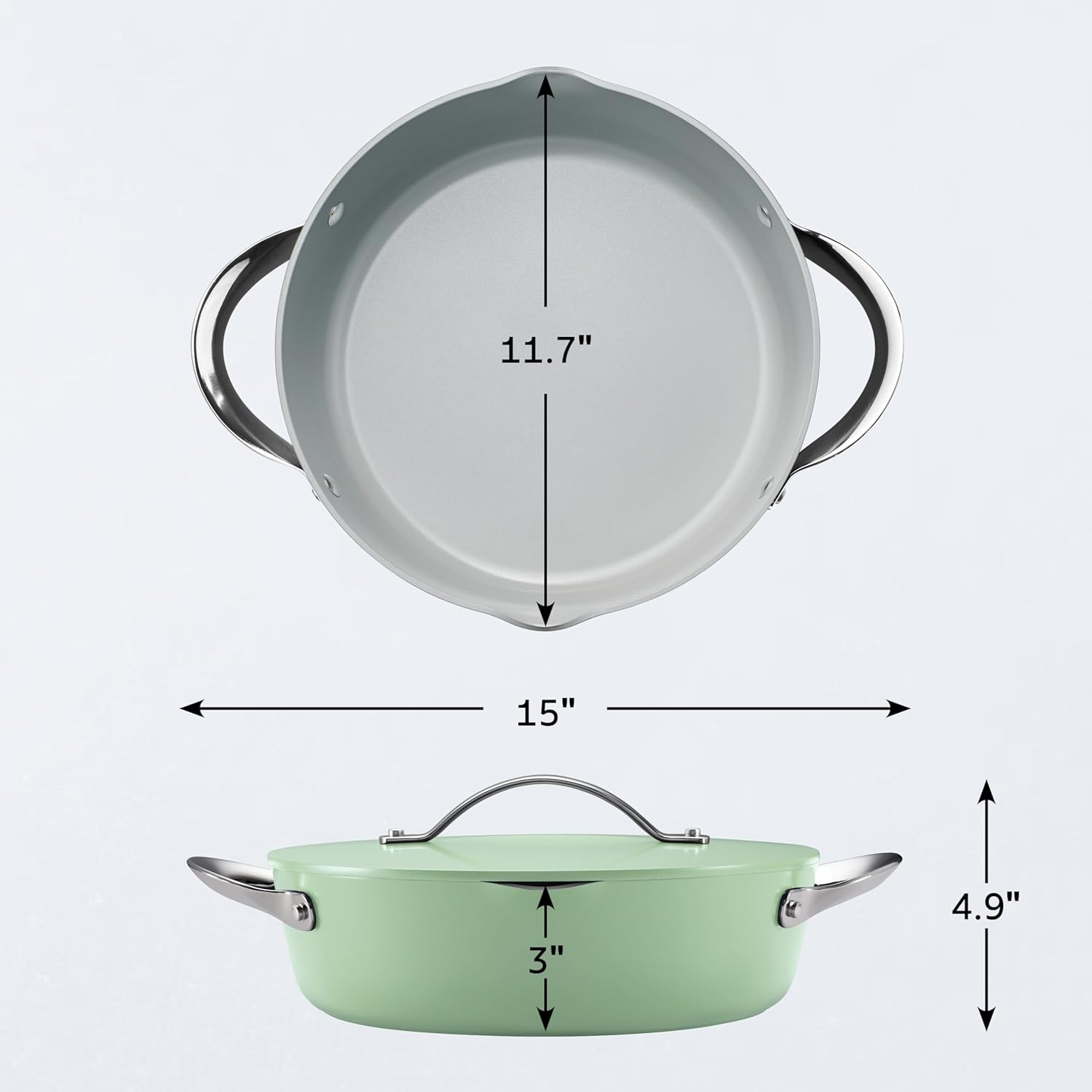 Tramontina Fiora 4.25-Quart Multipurpose Ceramic Non Stick Cooking Pan with Lid, Mint