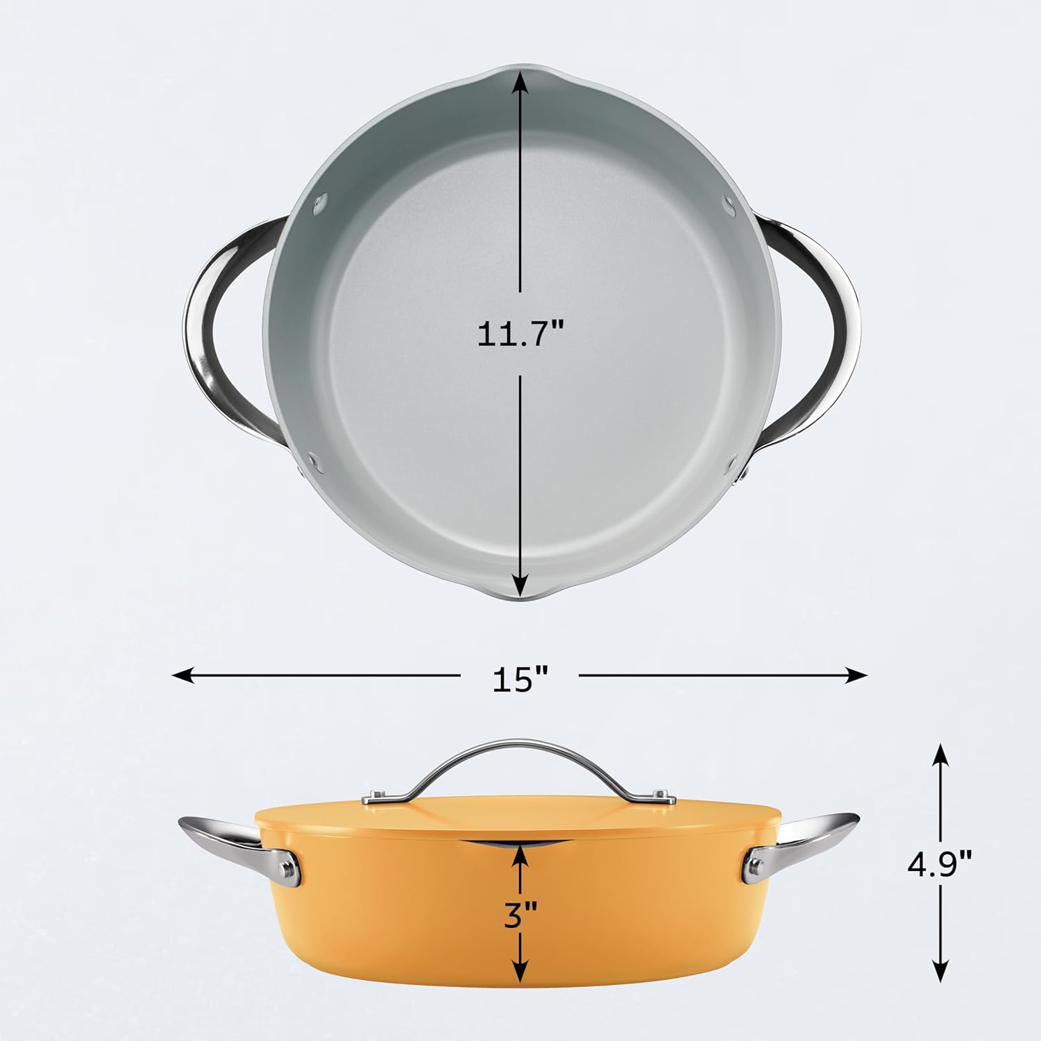 Tramontina Fiora 4.25-Quart Multipurpose Ceramic Non Stick Cooking Pan with Lid, Marigold