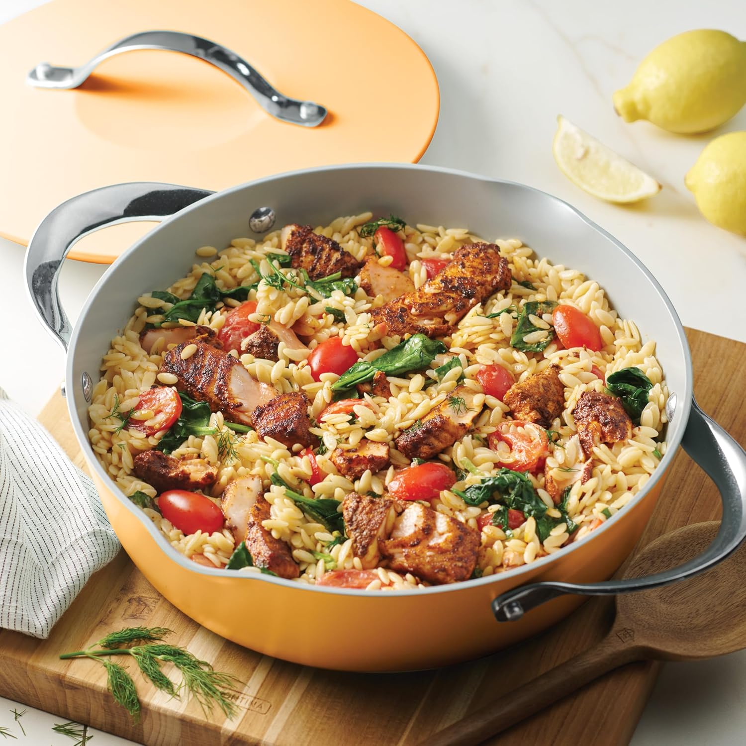 Tramontina Fiora 4.25-Quart Multipurpose Ceramic Non Stick Cooking Pan with Lid, Marigold