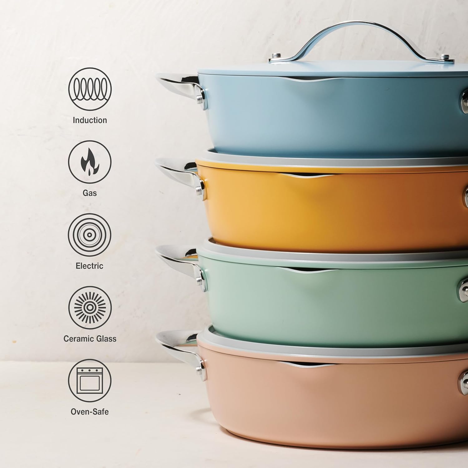 Tramontina Fiora 4.25-Quart Multipurpose Ceramic Non Stick Cooking Pan with Lid, Marigold
