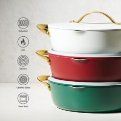 Tramontina Fiora 4.25-Quart Multipurpose Ceramic Non Stick Cooking Pan with Lid, Merlot