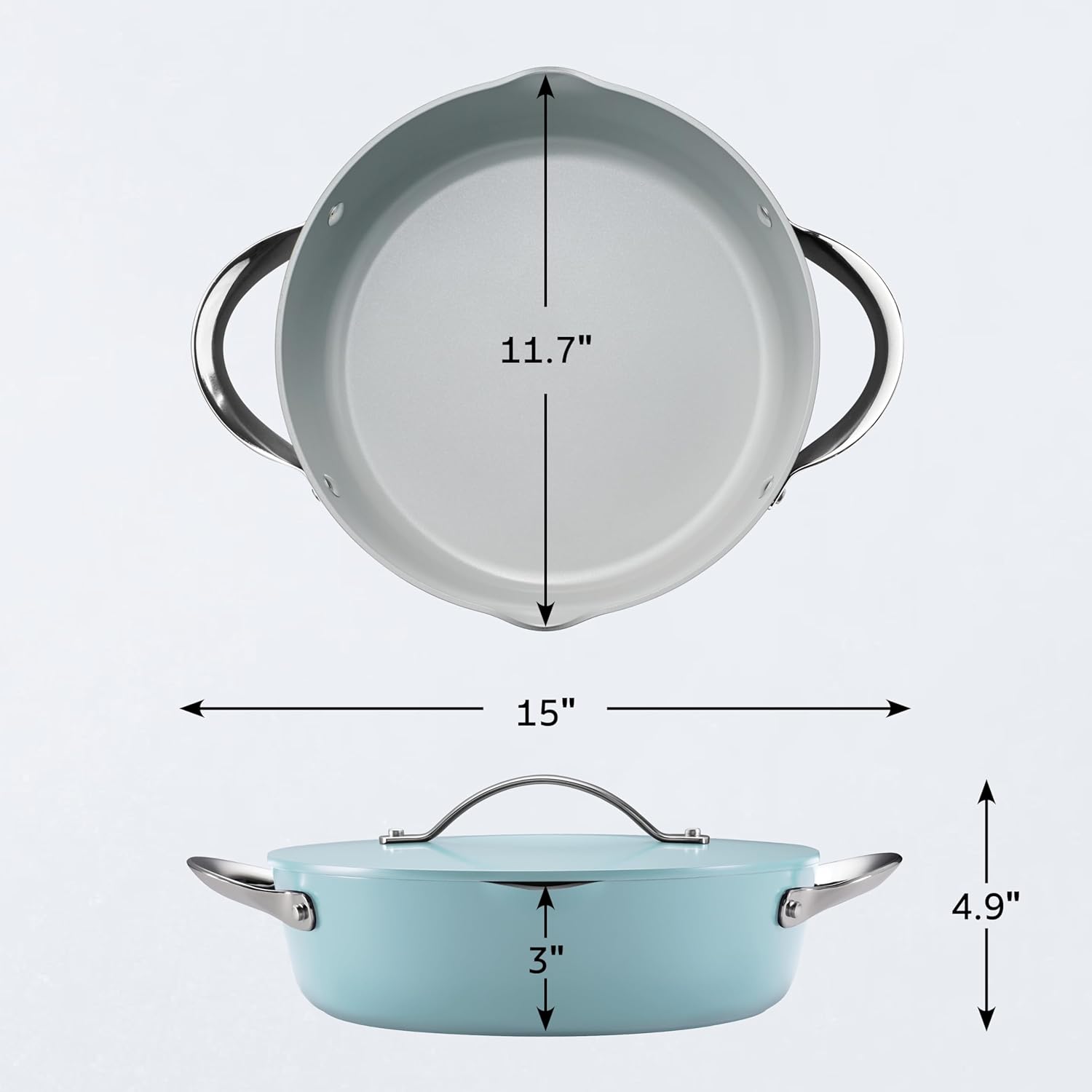 Tramontina Fiora 4.25-Quart Multipurpose Ceramic Non Stick Cooking Pan with Lid, Frost Blue