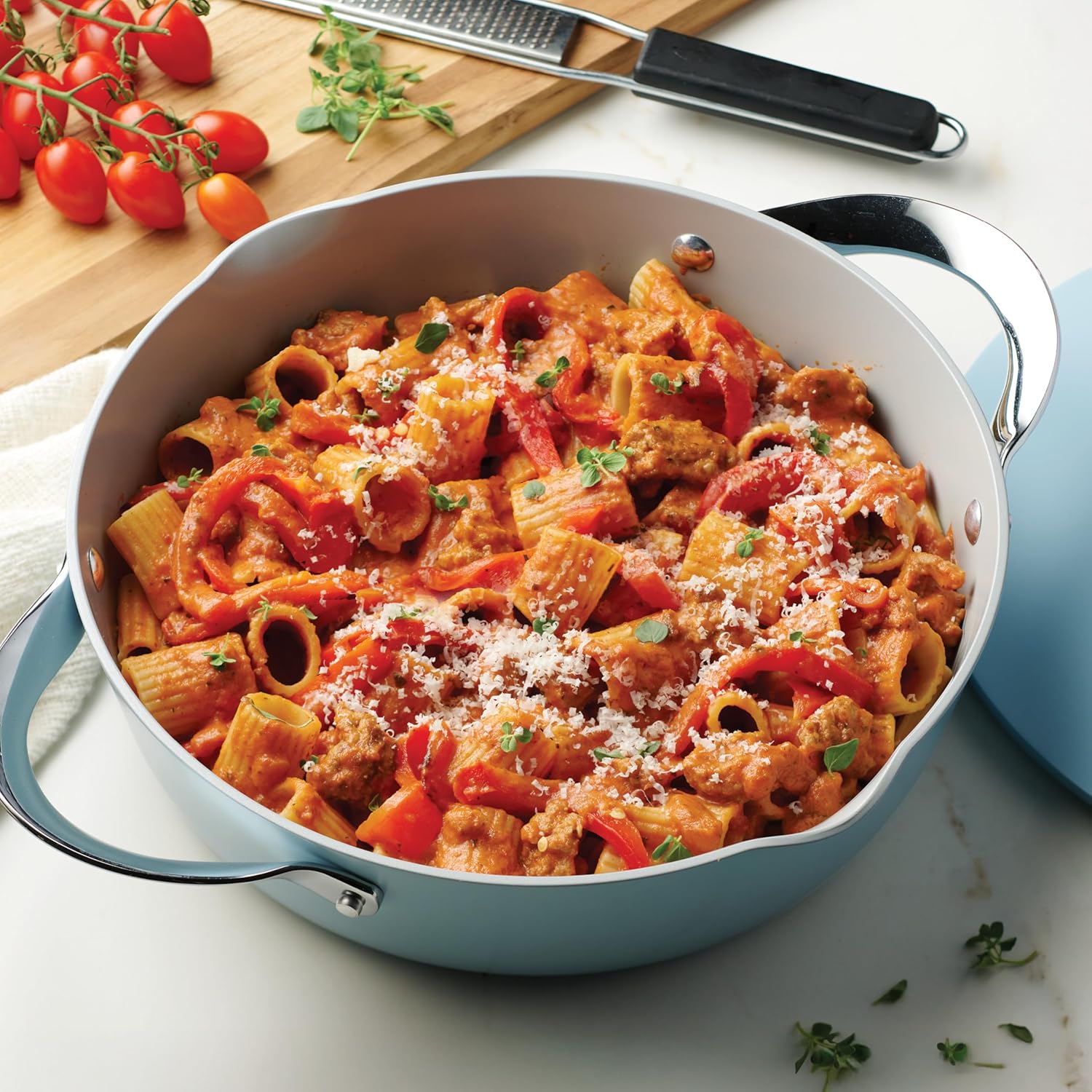 Tramontina Fiora 4.25-Quart Multipurpose Ceramic Non Stick Cooking Pan with Lid, Frost Blue
