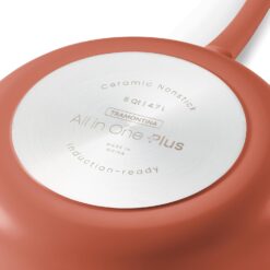 Tramontina Vue All-in-One Plus Pan Set, 5-Quart Ceramic Non Stick Cooking Pan with Glass Lid, Steamer Insert, Beechwood Utensils, Splatter Screen, Pot Holder, Orange
