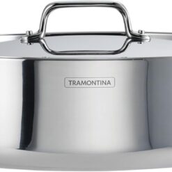 Tramontina Utsava Tri-Ply Clad Stainless Steel 6.5-Quart Casserole with Lid and Ceramic Non Stick Interior, Induction-Ready Large Braiser Pan