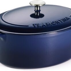 Tramontina Bestow Enameled Cast Iron Oval Dutch Oven Pot with Lid, Large 7-quart, Blue