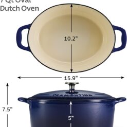 Tramontina Bestow Enameled Cast Iron Oval Dutch Oven Pot with Lid, Large 7-quart, Blue