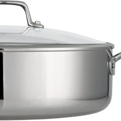 Tramontina Tri-Ply Clad Stainless Steel 6-Quart Saute Pan with Glass Lid, Induction-Ready Cooking Pan, Dishwasher-Safe, NSF-Certified