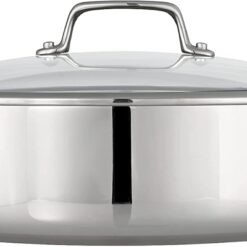 Tramontina Tri-Ply Clad Stainless Steel 6-Quart Braiser Pan with Glass Lid, Induction-Ready, Dishwasher-Safe, NSF-Certified