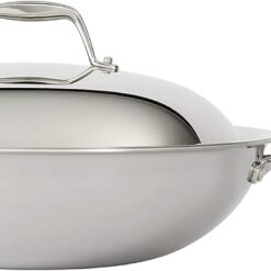 Tramontina Signature Tri-Ply Clad Stainless Steel 12.5-Inch Wok with lid, Induction-Ready, Dishwasher-Safe, NSF-Certified, Made in Brazil