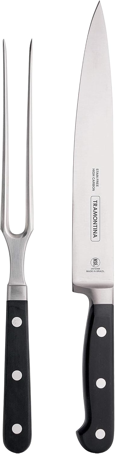 Tramontina Professional 2-Piece Carving Set, 8-inch High Carbon Steel Blade Slicing Knife with Carving Fork, Polywood Handles, Dishwasher Safe