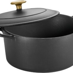 Tramontina Bestow Enameled Cast Iron Dutch Oven Pot with Lid, Round 5.5-quart, Matte Black with Gold Knob