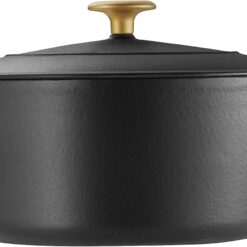 Tramontina Bestow Enameled Cast Iron Dutch Oven Pot with Lid, Round 5.5-quart, Matte Black with Gold Knob