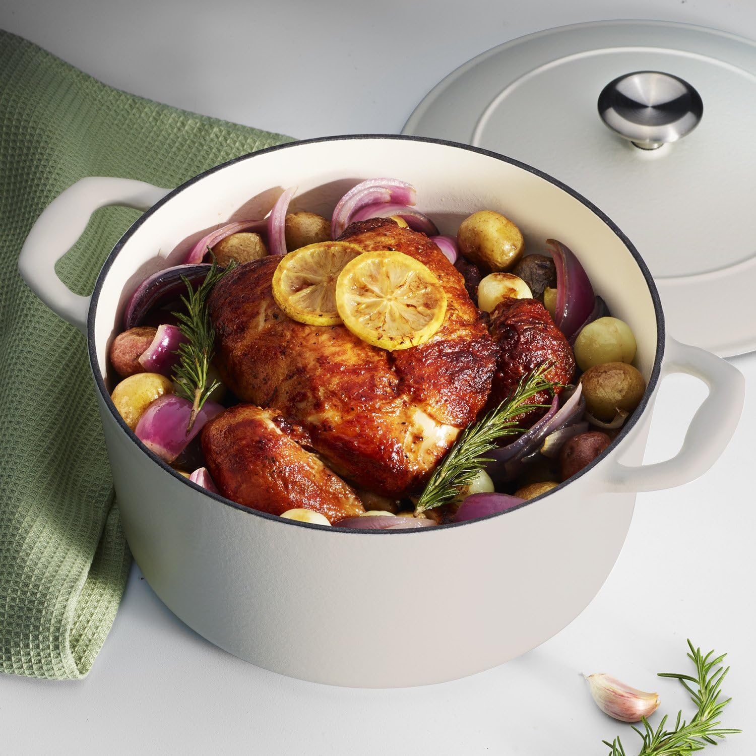 Tramontina Bestow Enameled Cast Iron Dutch Oven Pot with Lid, Round 5.5-quart, Matte White