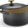 Tramontina Bestow Enameled Cast Iron Dutch Oven Pot with Lid, Round 5.5-quart, Smoke (Gold Knob)