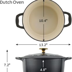 Tramontina Bestow Enameled Cast Iron Dutch Oven Pot with Lid, Round 5.5-quart, Smoke (Gold Knob)