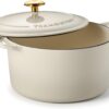 Tramontina Bestow Enameled Cast Iron Dutch Oven Pot with Lid, Round 6.5-quart, Latte (Gold Knob)