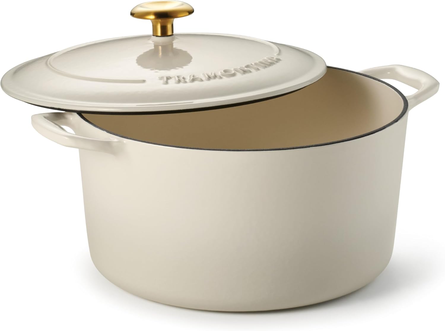 Tramontina Bestow Enameled Cast Iron Dutch Oven Pot with Lid, Round 6.5-quart, Latte (Gold Knob)