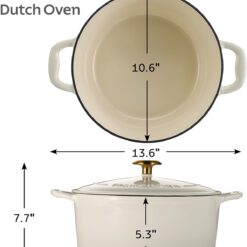 Tramontina Bestow Enameled Cast Iron Dutch Oven Pot with Lid, Round 6.5-quart, Latte (Gold Knob)
