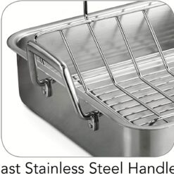 Tramontina 16.5-Inch Stainless Steel Deep Roasting Pan with Basting Grill and V-Rack, Turkey Roaster for Oven, Dishwasher Safe, Made in Brazil