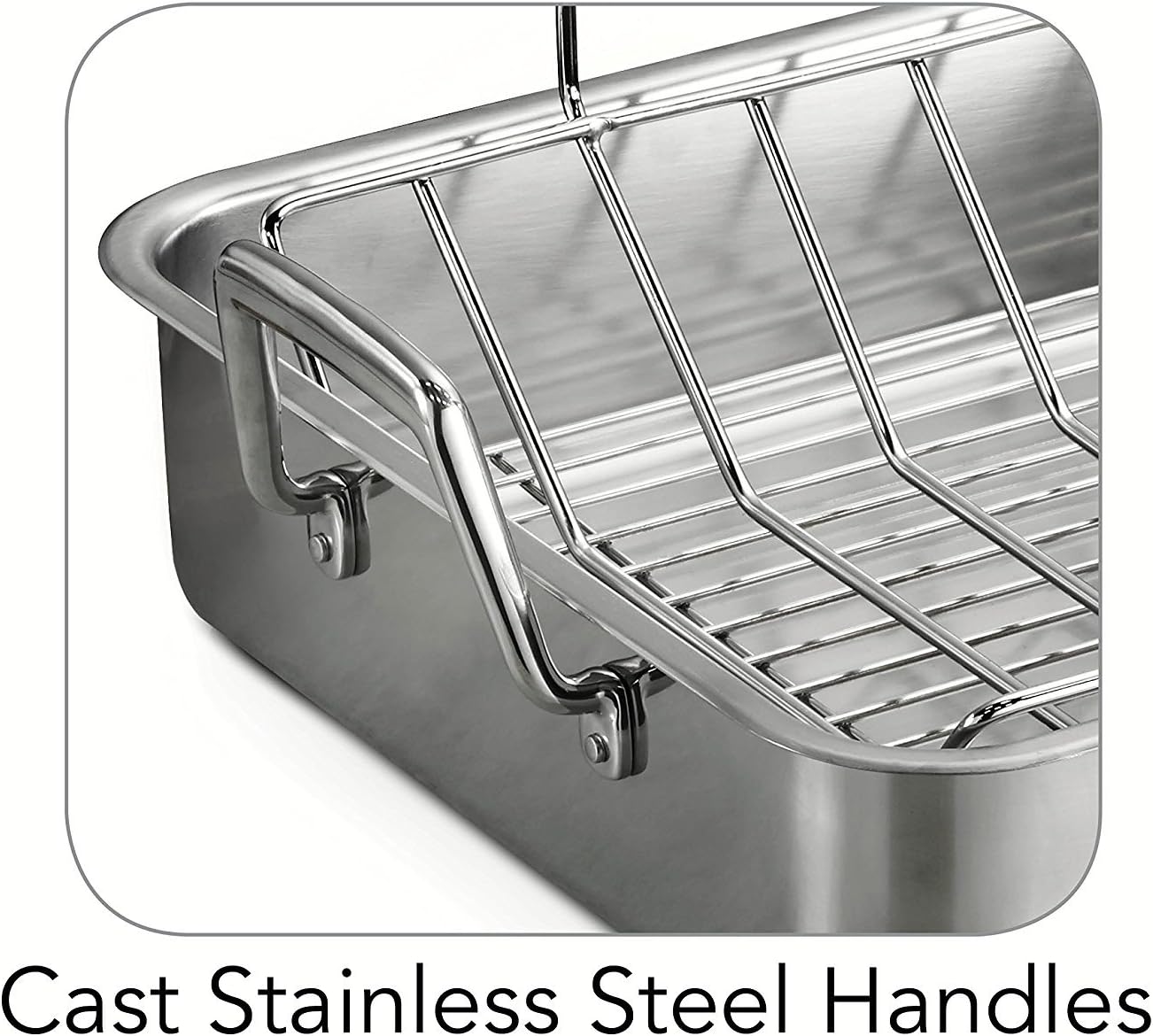 Tramontina 16.5-Inch Stainless Steel Deep Roasting Pan with Basting Grill and V-Rack, Turkey Roaster for Oven, Dishwasher Safe, Made in Brazil
