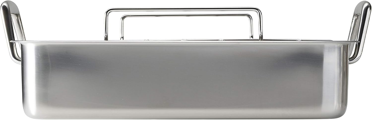 Tramontina 16.5-Inch Stainless Steel Deep Roasting Pan with Basting Grill and V-Rack, Turkey Roaster for Oven, Dishwasher Safe, Made in Brazil