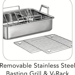 Tramontina 16.5-Inch Stainless Steel Deep Roasting Pan with Basting Grill and V-Rack, Turkey Roaster for Oven, Dishwasher Safe, Made in Brazil