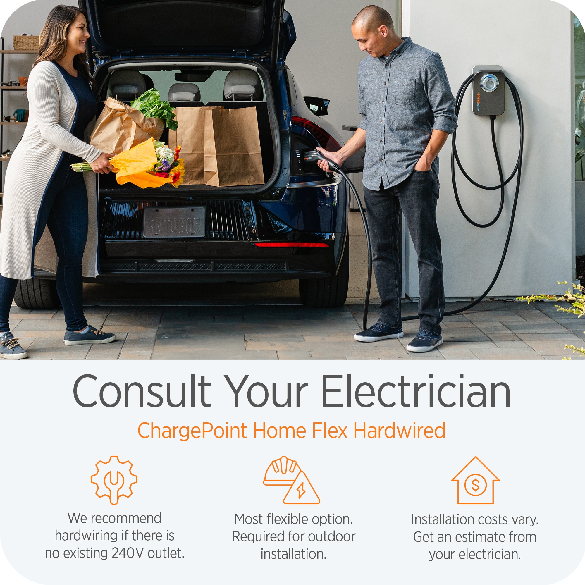 ChargePoint Level 2 NEMA 14-50P Hardwired EV Electric Vehicle Charging Station -up to 50-Amp / 240 -Volts with 23-ft Cable