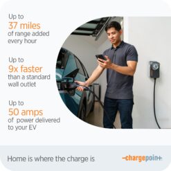 ChargePoint Level 2 NEMA 14-50P Hardwired EV Electric Vehicle Charging Station -up to 50-Amp / 240 -Volts with 23-ft Cable
