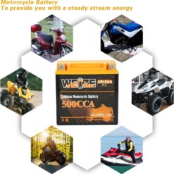 Weize Lithium YTX14-BS, Group 14, 500A LiFePO4 Motorcycle Battery, 12V 5AH ATV, UTV, Jet Ski, 4 Wheeler