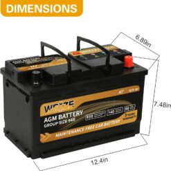 Weize Platinum AGM Battery BCI Group 94R - 12v 80ah H7 Size 94R Automotive Battery, 140RC, 850CCA, 36 Months Warranty, Dimensions 12.4