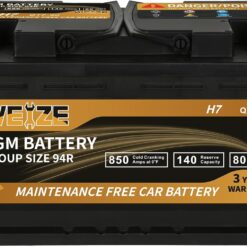 Weize Platinum AGM Battery BCI Group 94R - 12v 80ah H7 Size 94R Automotive Battery, 140RC, 850CCA, 36 Months Warranty, Dimensions 12.4