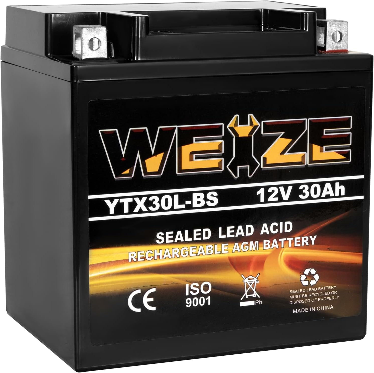 Weize YTX30L-BS Battery Replacement Yuasa YIX30L Motorcycle Battery - Factory Sealed