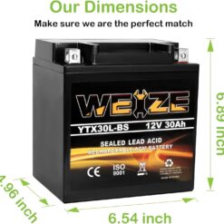 Weize YTX30L-BS Battery Replacement Yuasa YIX30L Motorcycle Battery - Factory Sealed